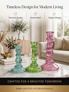 Handmade <b>Glass</b> Candle Holder Ribbed Round <b>Candlestick</b> Stand Heat Resistant Reusable Valentine's Day Home Decor - Product Image 3
