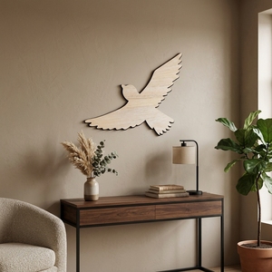 Silhouette murale artisanale en bois d'oiseau en vol, sculpture murale minimaliste en bois naturel de colombe en vol, décoration pour chambre d'enfant et salon - Product Image 3