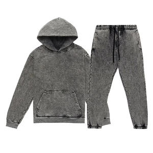 <b>Boys</b> Gray Solid Color Tracksuit Full Sleeve Hooded Casual Autumn Wear With Drawstring Pants And Side Pockets - Product Image 1
