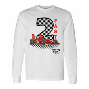 T-shirt blanc à manches longues pour garçon de 2 ans, Two Fast 2Nd Birthday Boy Racing Car - Product Image 2