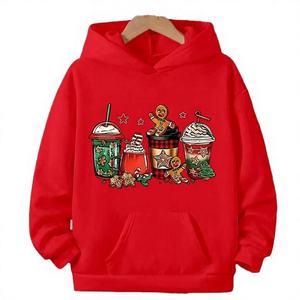 Red Christmas Hoodie Holiday Drinks Print Unisex Casual Winter Wear Knitted Hooded Sweatshirt Regular Fit 100% Cotton Pocket - Product Image 1
