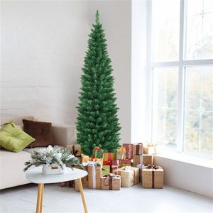 6ft <b>Slim</b> Pencil Christmas <b>Tree</b> with 400 Realistic PVC Branches Flocked Finish Space Saving Design for Small Corners - Product Image 6