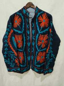 Chaqueta de punto Suzani con cuello alto y bordado floral, manga larga, transpirable, cortavientos, abrigo de invierno para mujer, naranja, azul, azul marino - Product Image 1