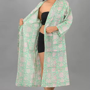 Peignoir 100% Coton Indien à Motifs Floraux, Fait Main, Kimono en Coton, Robe de Bain, Robe de Nuit, Taille Unique, Peignoir Long - Product Image 1