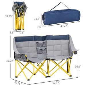 Sedia da Campeggio Oversize Stile Loveseat, Sedia Pieghevole Mediterranea con Borsa per il Trasporto e Portabicchieri per Spiaggia, Picnic e Escursioni - Product Image 3