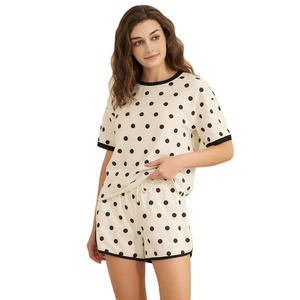 Custom Logo Women's Polka Dot Two Piece <b>Set</b> Summer Casual Shorts T-shirt <b>Set</b> Crew Neck Short Sleeve Contrast <b>Set</b> Manufacturer - Product Image 5