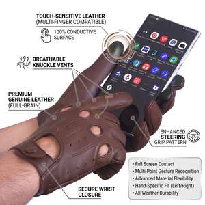 Premium Genuine <b>Leather</b> Driving <b>Gloves</b> <b>for</b> Men <b>Women</b> Classic Vintage Style Breathable Perforated Cycling Casual Travel - Product Image 6