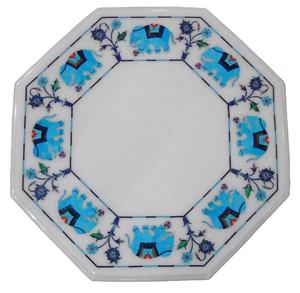 Plateau de table de restaurant rond en marbre italien incrusté, traditionnel, pour usage hôtelier, durable et écologique - Product Image 5