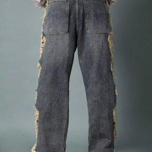 Jean baggy déchiré pour homme, coupe large, bords effilochés, style Y2K streetwear, denim délavé, coupe ample - Product Image 4