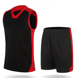 Black Red Sleeveless Volleyball Jersey <b>Set</b> Breathable Polyester Unisex Adult Uniform - Product Image 1