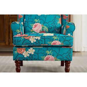 Fauteuil d'appoint au design floral moderne, pieds en bois rétro, confortable et rembourré, pour salon et chambre, canapé individuel doux - Product Image 3