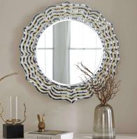 Miroir mural décoratif rond avec cadre en mosaïque, style Hollywood Glam, art en verre fait main pour salon et chambre à coucher
