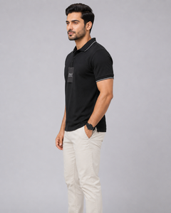 Chemise Homme Noire en Toile de Coton à Manches Courtes Couleur Unie Coupe Droite Décontractée en Piqué Anti-rétrécissement – Promotion - Product Image 6