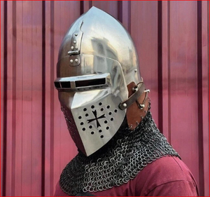 Casque en acier Bascinet avec coque en maille rivetée, casque de chevalier guerrier - Product Image 1