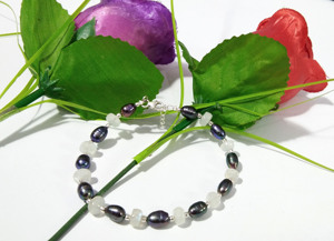 Natural Black Freshwater Pearl & Moonstone Bracelet Handmade 925 Sterling <b>Silver</b> Beaded Bracelet, Elegant Gift for Her - Product Image 4