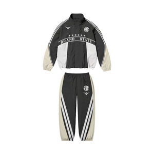 ชุดวอร์มกันลมไนลอนผู้ชายสีดำ ชุดกีฬาแบบมีซิป เสื้อแจ็คเก็ตวอร์ม กางเกงวอร์ม ชุดออกกำลังกาย ชุดกีฬา OEM - Product Image 5