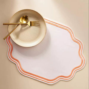 Manteles individuales Bearfit hechos a mano con bordado Madline, 100% algodón, lona orgánica, ecológicos, estilo europeo, con rayas azules - Product Image 1