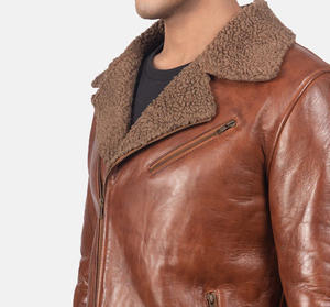 Blouson de motard en cuir imperméable personnalisé pour homme, design de qualité, gaufrage noir, blouson court en cuir zippé avec doublure en laine - Product Image 6