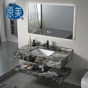Mueble de Baño Minimalista de Lujo con Lavabo Doble Capa de Mármol y Losa de Roca Sinterizada con Espejo Inteligente para Hotel - Product Image 3