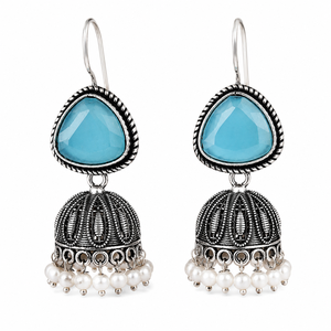 Verified Manufacturer Oxidized Silver Statement <b>Red</b> Blue Stone <b>Earrings</b> | Ethnic Women Jhumka Gift for Her - Product Image 6
