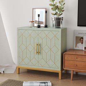 Modern 2-Door Wooden Storage Cabinet Gold Hardware <b>Sideboard</b> for Living Dining or Kitchen Accent Buffet - Product Image 2