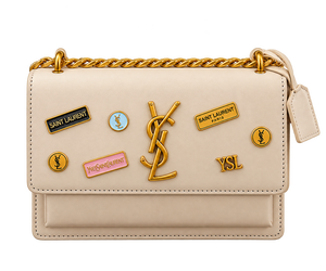 Sac à bandoulière en cuir véritable beige pour femme avec logo doré et fermoir à boucle, pochette et sac à main - Product Image 4