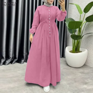 Abaya islamique pour femme musulmane, style hijab, unie, ample, décontractée, en mousseline 100% coton, longue, modeste, col rond, manches longues, à enfiler - Product Image 6
