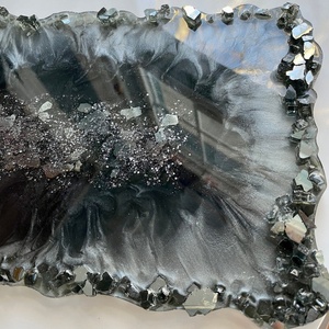 Large <b>Black</b> Agate Resin Tray Handmade Geode Eco-Friendly Artizon Studio Serving Tray Glass Rim Luxury Home Decor Coffee - Product Image 5