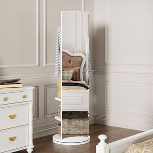 Perchero Multifuncional de Longitud Completa 66x14 con Rotación de 360 Grados, Espejo de Madera Sólida Montado en el Suelo, Gancho de Almacenamiento - Product Image 1