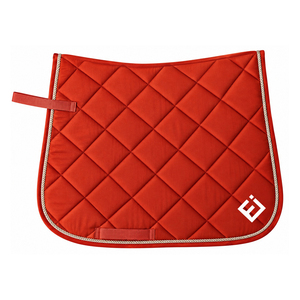 Tapis de selle de dressage matelassé rouge avec bordure en corde et sangle de maintien pour l'équitation - Product Image 1