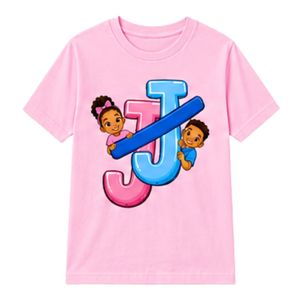 T-shirt rose à manches courtes et col rond pour jeunes avec motif de lettres entrelacées, idéal pour l'école, le quotidien et le streetwear, vêtement confortable - Product Image 1