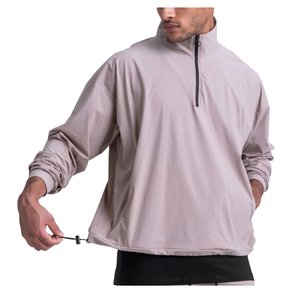 Men's <b>White</b> <b>Quarter</b> <b>Zip</b> Pullover Windproof Woven Spandex/Polyester Casual Stand Collar Loose Fit Solid Design Spring/Autumn Wear - Product Image 5