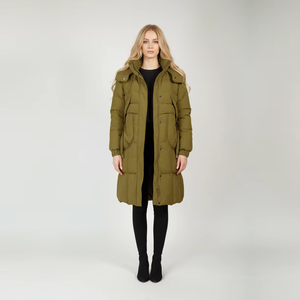 Elegante Abrigo Largo Acolchado para Mujer, Chaqueta Ligera con Capucha, Prenda Exterior de Poliéster - Product Image 3