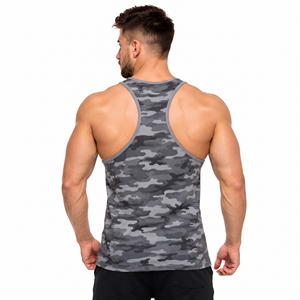 Débardeur de sport pour homme imprimé camouflage, tricoté, dos nageur, 100% coton respirant, pour la gym et l'entraînement - Product Image 3