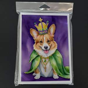 Corgi King of Mardi Gras Whimsical A7 Tarjetas de notas en blanco Paquete de 8 con sobres Tarjetas de felicitación de tamaño 5x7 - Product Image 3