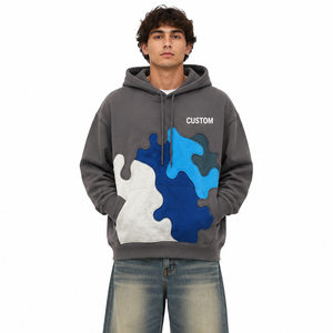 Sudaderas con Capucha Extra Grandes para Hombre, Personalizadas al por Mayor, de Algodón Grueso, Estilo Urbano, con Parches Multicolores - Product Image 3