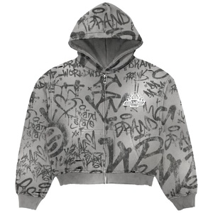 Sudadera con capucha y cremallera Crazy Maker Manufacture Streetwear, sudadera extragrande con estampado de grafiti en toda la superficie para hombre - Product Image 5