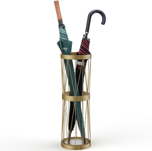 Estante de lujo para guardar paraguas de hierro, moderno soporte de metal dorado hueco para paraguas, para el hogar, oficina, hotel, estante redondo de malla para bastones. - Product Image 5