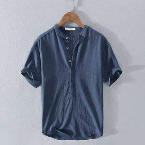Camisa Casual de Verano para Hombre, Simple, de Algodón y Lino, Estilo Holgado y Fresco para Jóvenes - Product Image 3