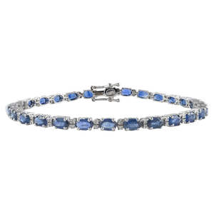 14K Octagon <b>Blue</b> <b>Sapphire</b> and Diamond Fashion Tennis <b>Bracelet</b> - Product Image 5
