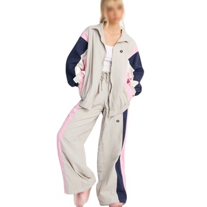 OEM Women's Heavyweight 100% Nylon Oversized Windbreaker Tracksuit Set <b>Zip</b>-<b>Up</b> <b>Jacket</b> & Wide-Leg Pants Color Block Sportswear - Product Image 1
