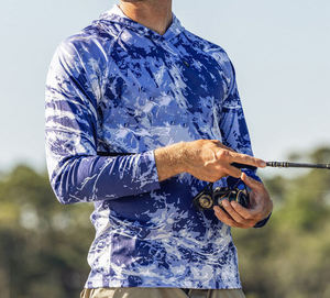 Camisa de Pesca con Capucha de Manga Larga con Efecto Tie-Dye Azul para Hombre, con Protección UPF 50, Anti-UV, Secado Rápido, Ligera - Product Image 4