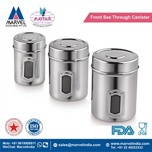 Stainless Steel Organiser Jar <b>Set</b> with Window Food & Pantry Storage <b>Canister</b> Front See Through - Product Image 2