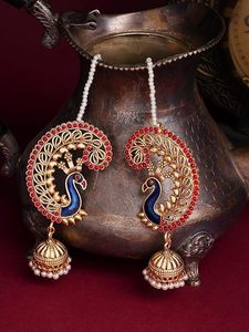 Luxury Gold Plated Certified Kundan <b>Ear</b> <b>Cuff</b> Jhumka <b>Earrings</b> Women Indian Bridal Wedding Jewelry Peacock Pearl Drop Style Ethnic - Product Image 3