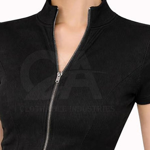Women Cropped <b>Zipper</b> Tee Summer Slim Fit Half Sleeve <b>Top</b> Women Front Zip Crop T-Shirt Casual Streetwear <b>Top</b> For Online Sale - Product Image 4