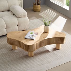 42.52-Inch Modern Wooden Handcraft Drum Design <b>Small</b> Sturdy Irregular Shaped Coffee <b>Table</b> for Living Room - Product Image 5