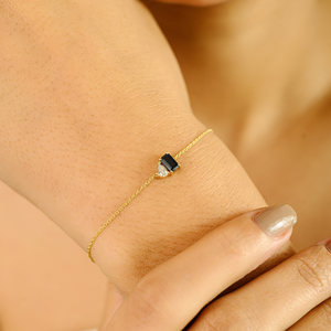 Best Selling Products Handmade <b>Solid</b> K14 Yellow <b>Gold</b> Blue Sapphire & Diamond Toi et Moi Dainty Bracelet Birthday Gift For Her - Product Image 4