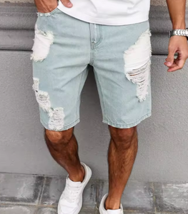 Shorts en jean déchiré bleu clair pour homme, style décontracté d'été, coupe droite ample, streetwear - Product Image 4