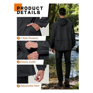 Mens Rain <b>Jacket</b> Waterproof Lightweight Packable Rain Shell Hooded Windbreaker Breathable Outdoor Raincoat for Golf Hiking - Product Image 5