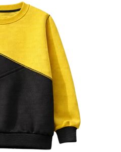 เสื้อสเวตเชิ้ตผู้หญิงสีเหลืองและดำแบบคัลเลอร์บล็อก ผ้าฟลีซนุ่ม คอกลม สวมใส่สบาย เหมาะสำหรับฤดูหนาว อุ่นสบาย ทันสมัย - Product Image 4